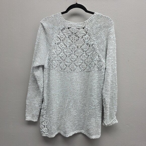 Maurices Sweater Womens 2XL Gray Silver Open Knit Crochet Lace Yoke Pullover - Picture 5 of 11